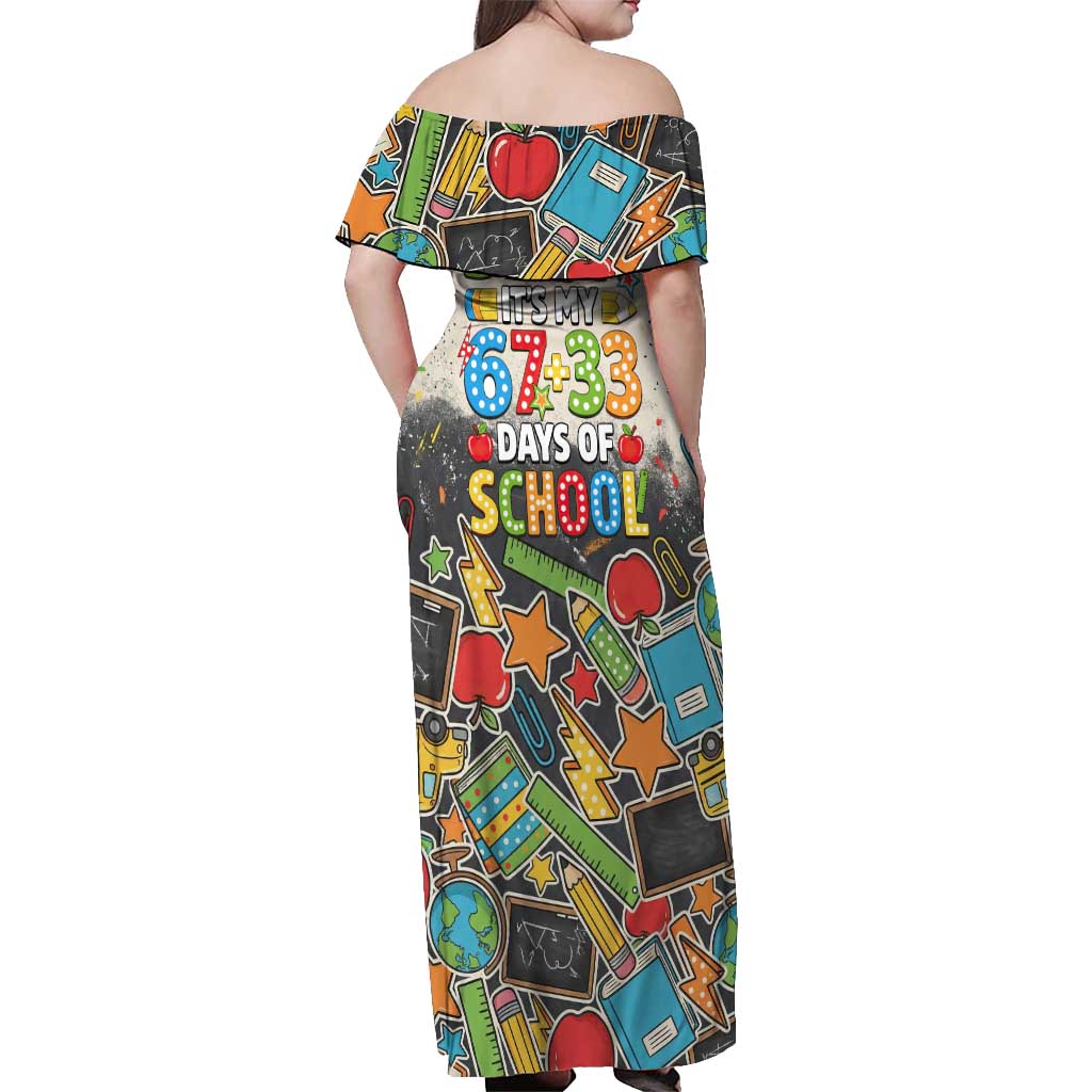 Bruh Its My 67 33 Days of School Off Shoulder Maxi Dress Funny Boys Kids 100th Day