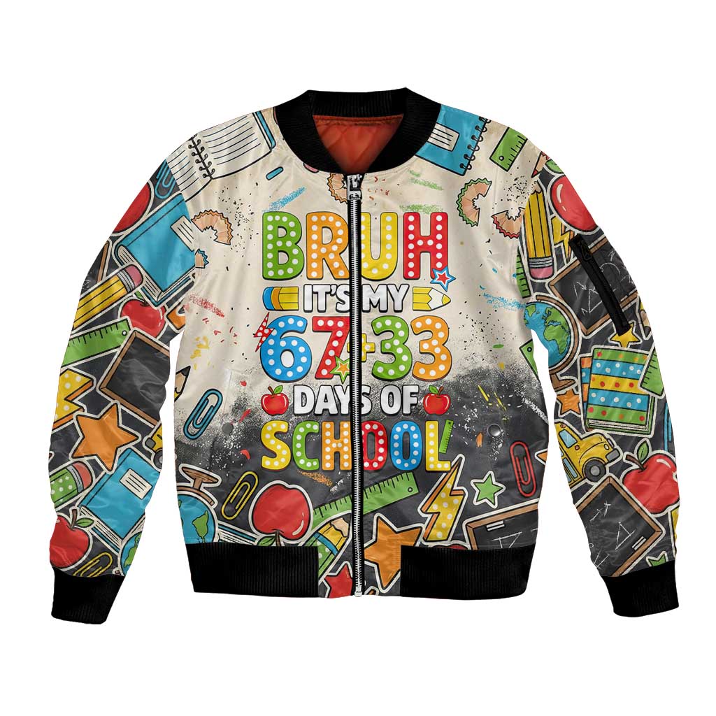 Bruh Its My 67 33 Days of School Sleeve Zip Bomber Jacket Funny Boys Kids 100th Day