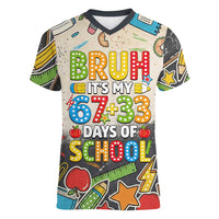 Bruh Its My 67 33 Days of School Women V-Neck T-Shirt Funny Boys Kids 100th Day