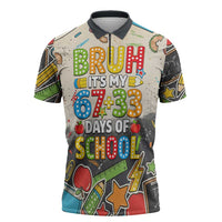 Bruh Its My 67 33 Days of School Zipper Polo Shirt Funny Boys Kids 100th Day