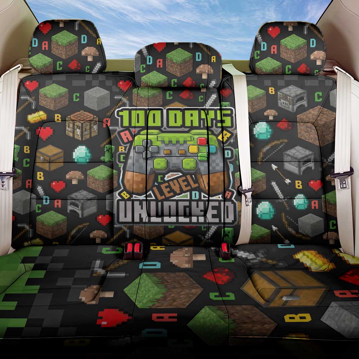 100 Days Level Unlocked Back Car Seat Cover Gaming 100 Days of School Boys