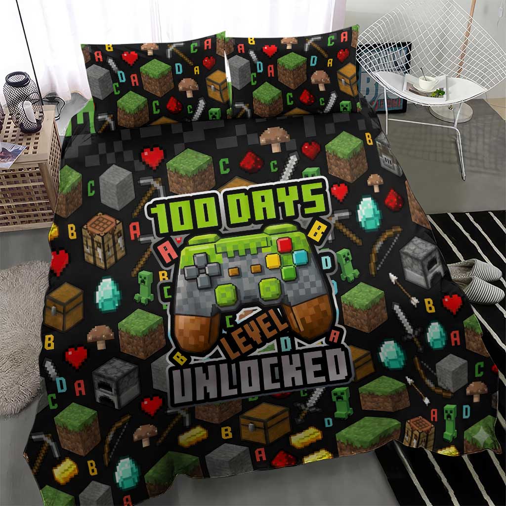100 Days Level Unlocked Bedding Set Gaming 100 Days of School Boys