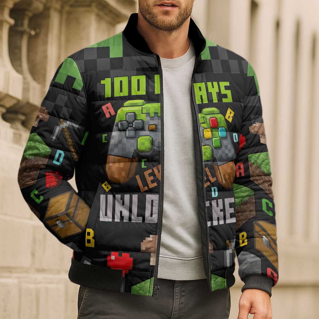100 Days Level Unlocked Bomber Puffer Jacket Gaming 100 Days of School Boys