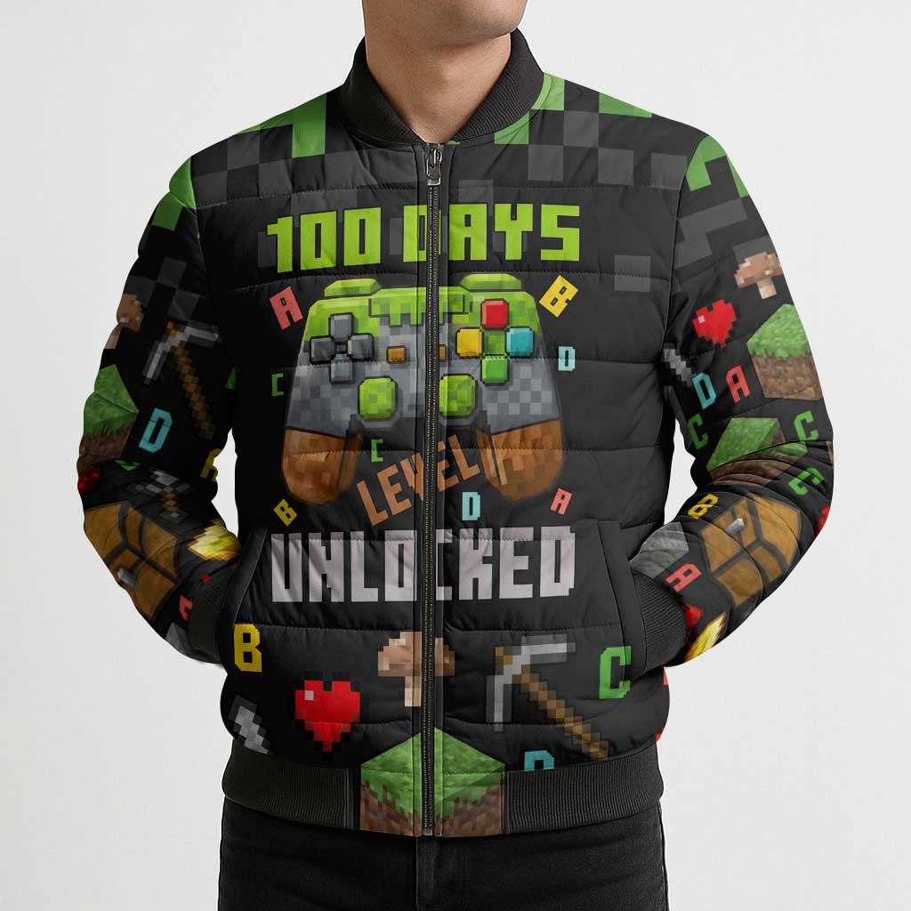 100 Days Level Unlocked Bomber Puffer Jacket Gaming 100 Days of School Boys