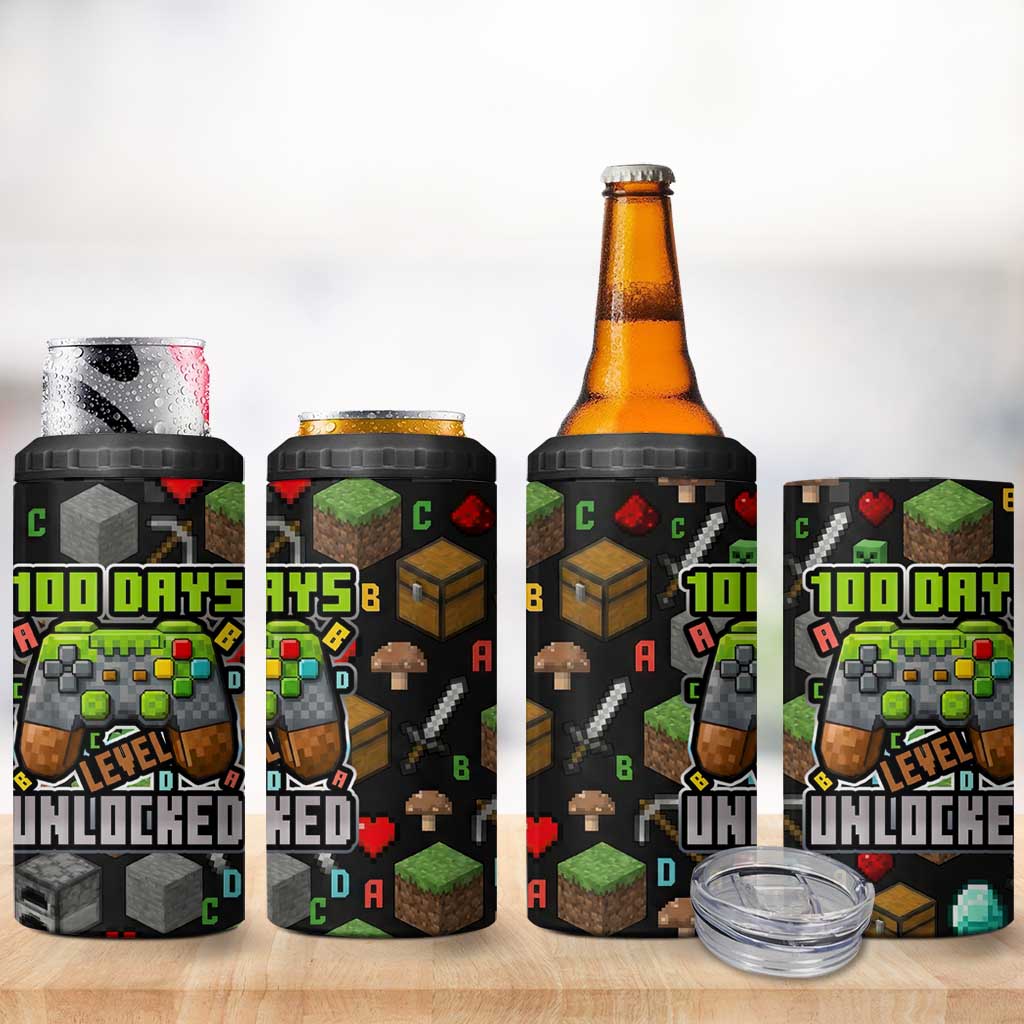 100 Days Level Unlocked 4 in 1 Can Cooler Tumbler Gaming 100 Days of School Boys