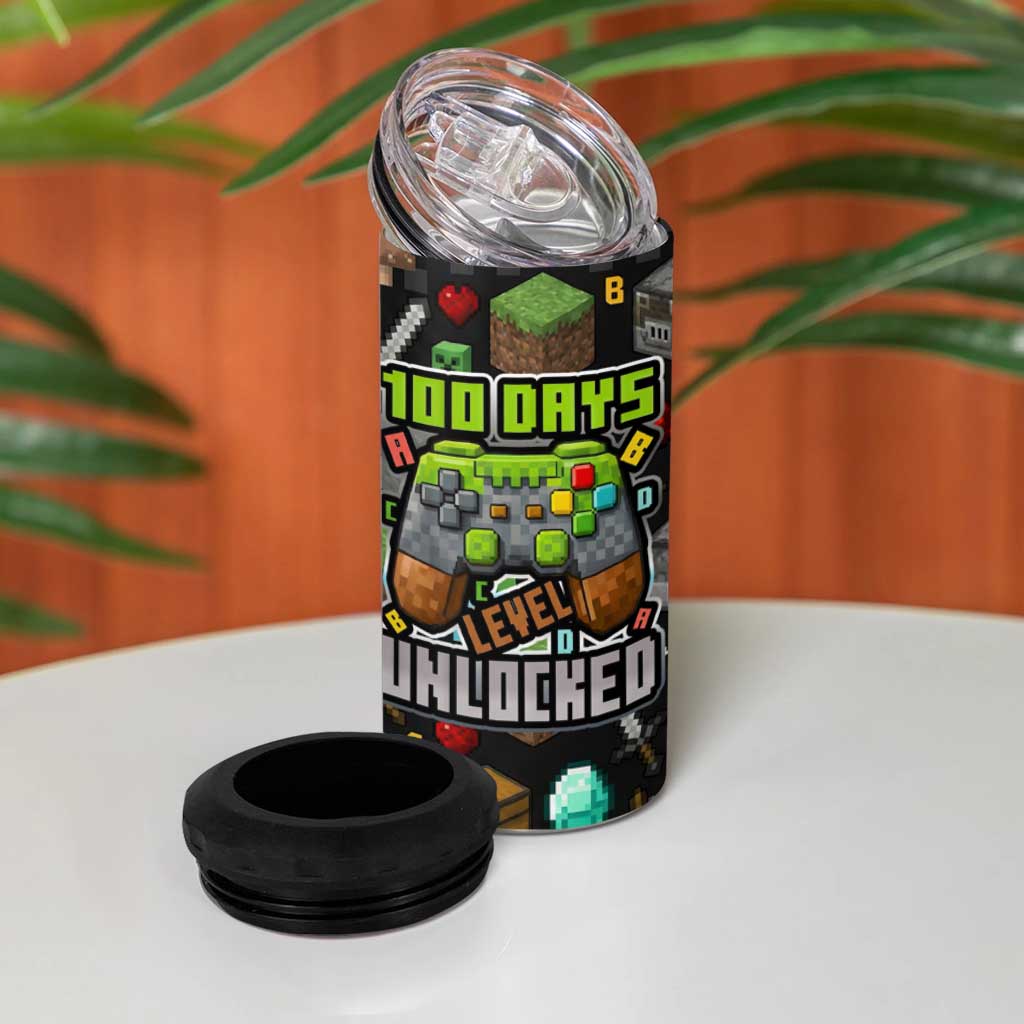 100 Days Level Unlocked 4 in 1 Can Cooler Tumbler Gaming 100 Days of School Boys