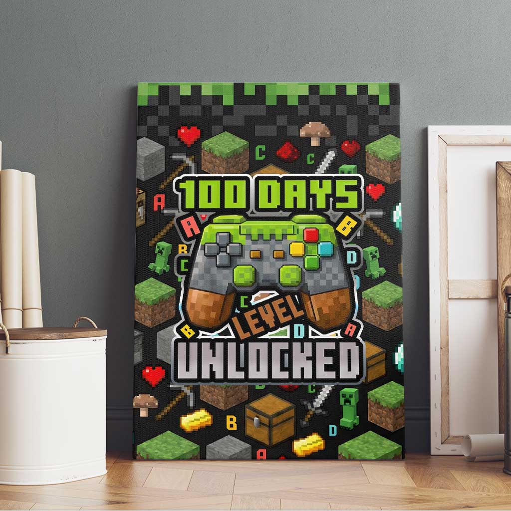 100 Days Level Unlocked Canvas Wall Art Gaming 100 Days of School Boys