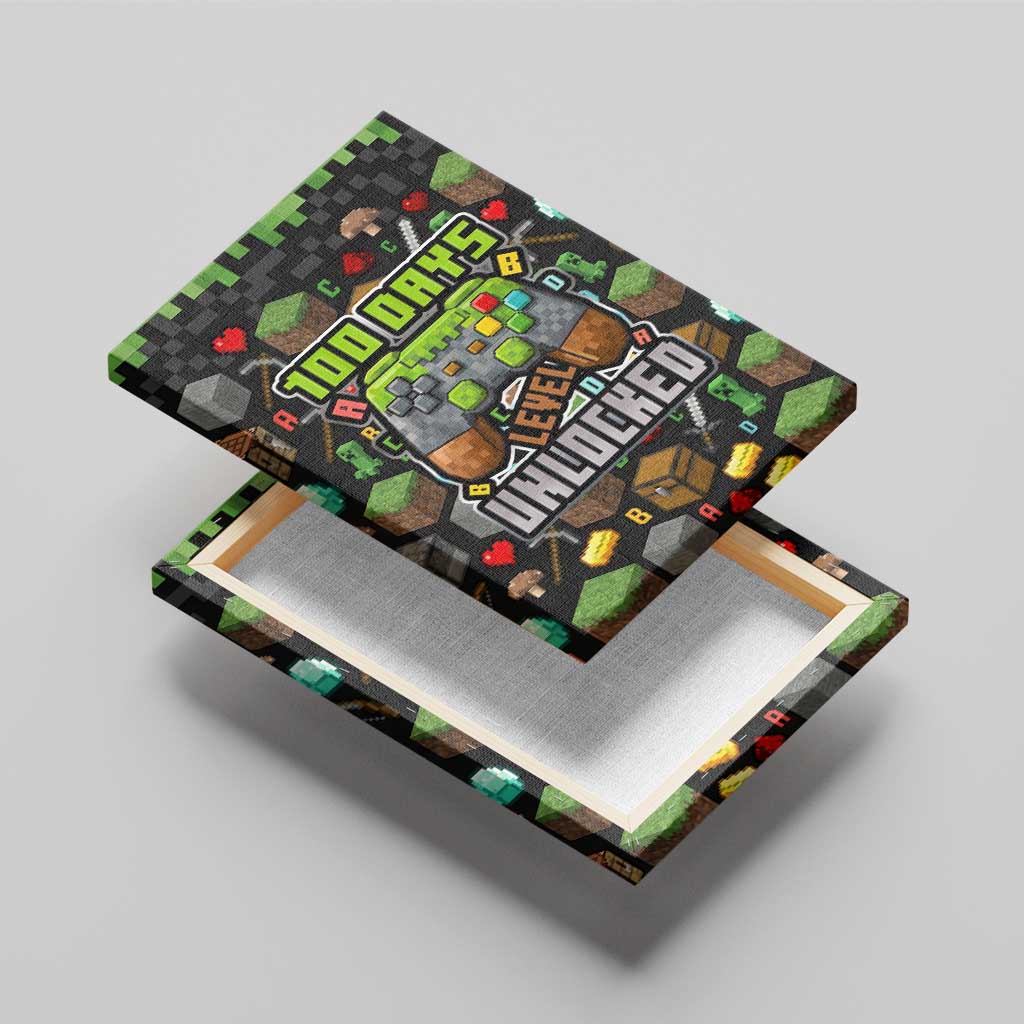 100 Days Level Unlocked Canvas Wall Art Gaming 100 Days of School Boys