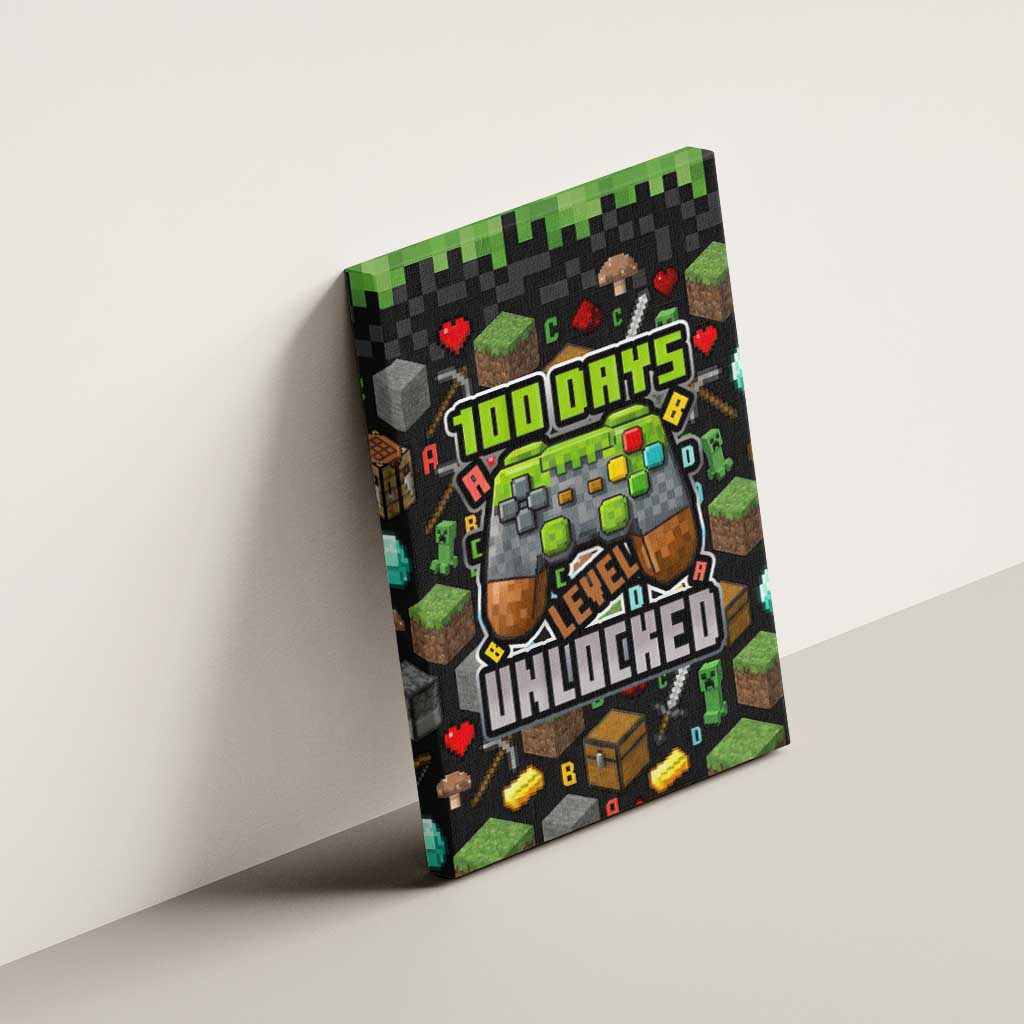 100 Days Level Unlocked Canvas Wall Art Gaming 100 Days of School Boys