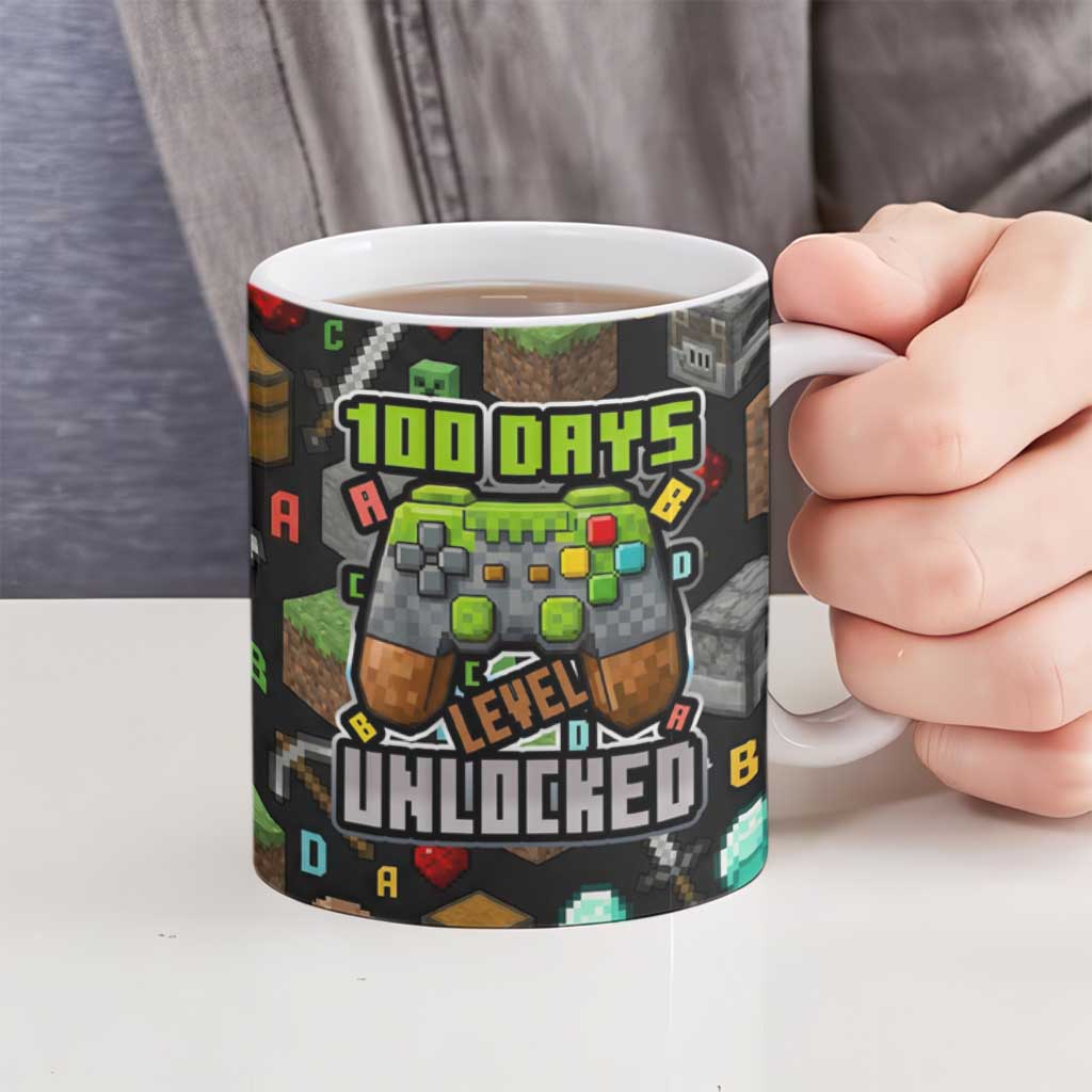 100 Days Level Unlocked Ceramic Mug Gaming 100 Days of School Boys