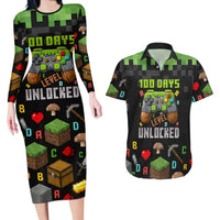 100 Days Level Unlocked Couples Matching Long Sleeve Bodycon Dress and Hawaiian Shirt Gaming 100 Days of School Boys