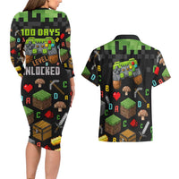 100 Days Level Unlocked Couples Matching Long Sleeve Bodycon Dress and Hawaiian Shirt Gaming 100 Days of School Boys
