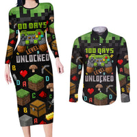 100 Days Level Unlocked Couples Matching Long Sleeve Bodycon Dress and Long Sleeve Button Shirt Gaming 100 Days of School Boys