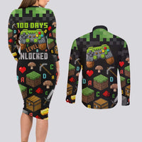 100 Days Level Unlocked Couples Matching Long Sleeve Bodycon Dress and Long Sleeve Button Shirt Gaming 100 Days of School Boys