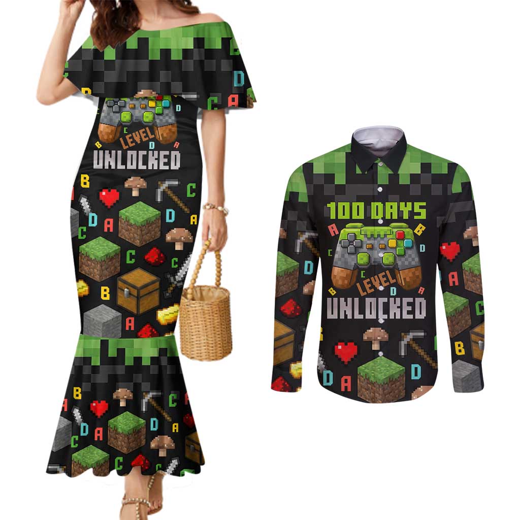 100 Days Level Unlocked Couples Matching Mermaid Dress and Long Sleeve Button Shirt Gaming 100 Days of School Boys