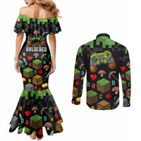 100 Days Level Unlocked Couples Matching Mermaid Dress and Long Sleeve Button Shirt Gaming 100 Days of School Boys
