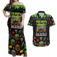 100 Days Level Unlocked Couples Matching Off Shoulder Maxi Dress and Hawaiian Shirt Gaming 100 Days of School Boys