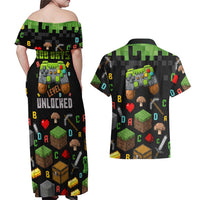 100 Days Level Unlocked Couples Matching Off Shoulder Maxi Dress and Hawaiian Shirt Gaming 100 Days of School Boys