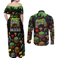 100 Days Level Unlocked Couples Matching Off Shoulder Maxi Dress and Long Sleeve Button Shirt Gaming 100 Days of School Boys