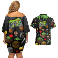 100 Days Level Unlocked Couples Matching Off Shoulder Short Dress and Hawaiian Shirt Gaming 100 Days of School Boys