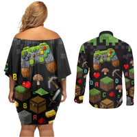 100 Days Level Unlocked Couples Matching Off Shoulder Short Dress and Long Sleeve Button Shirt Gaming 100 Days of School Boys