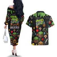 100 Days Level Unlocked Couples Matching Off The Shoulder Long Sleeve Dress and Hawaiian Shirt Gaming 100 Days of School Boys