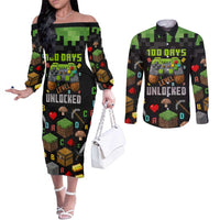 100 Days Level Unlocked Couples Matching Off The Shoulder Long Sleeve Dress and Long Sleeve Button Shirt Gaming 100 Days of School Boys
