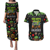 100 Days Level Unlocked Couples Matching Puletasi and Hawaiian Shirt Gaming 100 Days of School Boys