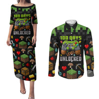 100 Days Level Unlocked Couples Matching Puletasi and Long Sleeve Button Shirt Gaming 100 Days of School Boys