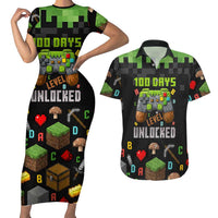 100 Days Level Unlocked Couples Matching Short Sleeve Bodycon Dress and Hawaiian Shirt Gaming 100 Days of School Boys
