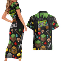 100 Days Level Unlocked Couples Matching Short Sleeve Bodycon Dress and Hawaiian Shirt Gaming 100 Days of School Boys