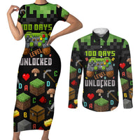 100 Days Level Unlocked Couples Matching Short Sleeve Bodycon Dress and Long Sleeve Button Shirt Gaming 100 Days of School Boys
