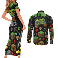100 Days Level Unlocked Couples Matching Short Sleeve Bodycon Dress and Long Sleeve Button Shirt Gaming 100 Days of School Boys