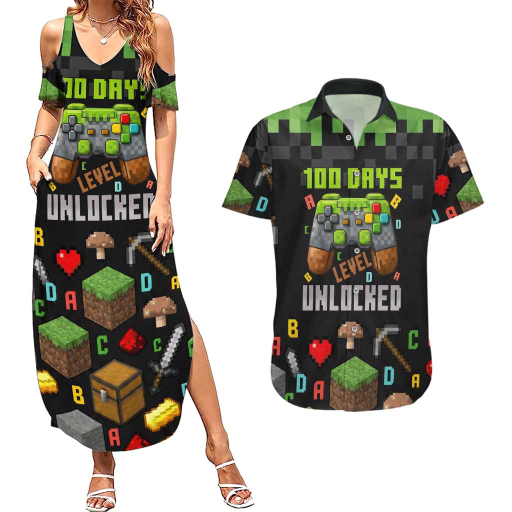100 Days Level Unlocked Couples Matching Summer Maxi Dress and Hawaiian Shirt Gaming 100 Days of School Boys
