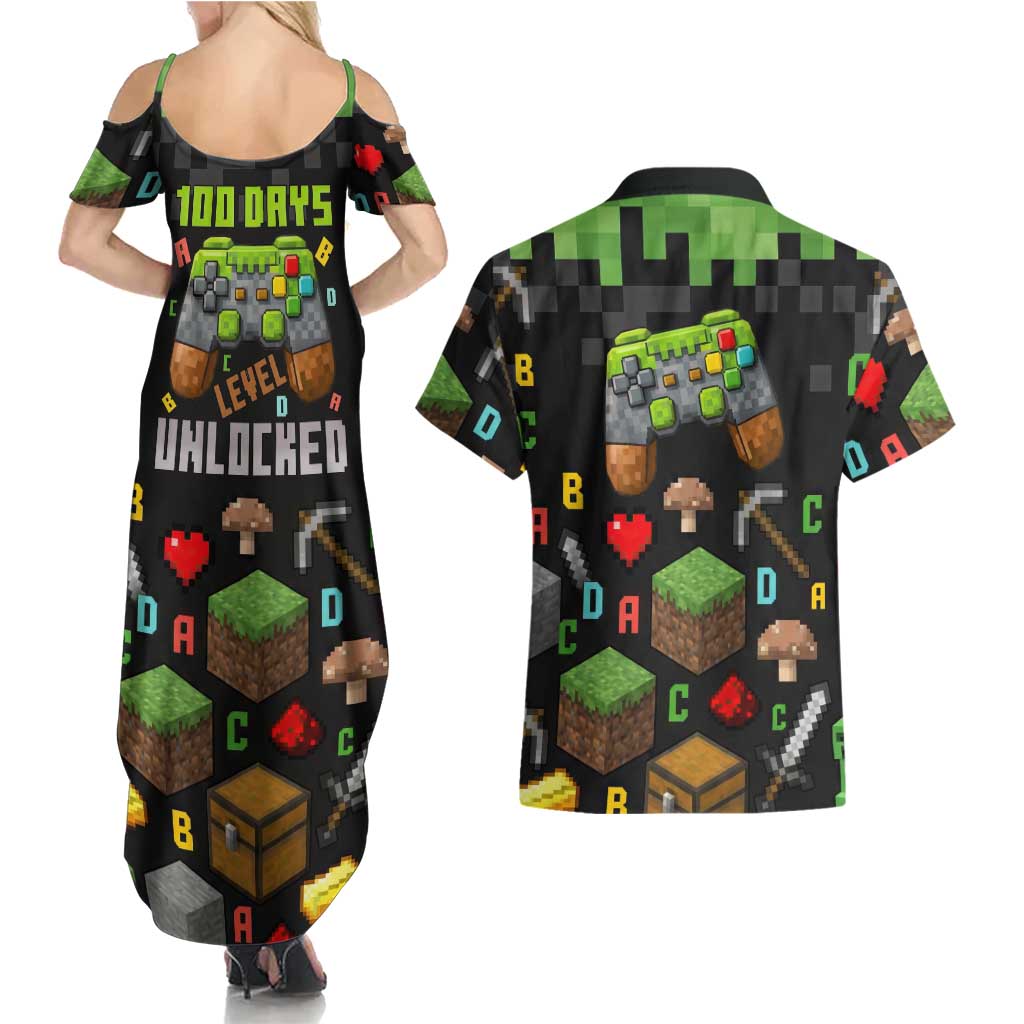 100 Days Level Unlocked Couples Matching Summer Maxi Dress and Hawaiian Shirt Gaming 100 Days of School Boys