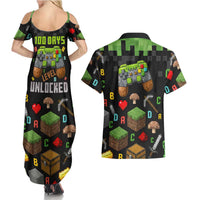 100 Days Level Unlocked Couples Matching Summer Maxi Dress and Hawaiian Shirt Gaming 100 Days of School Boys