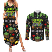 100 Days Level Unlocked Couples Matching Summer Maxi Dress and Long Sleeve Button Shirt Gaming 100 Days of School Boys