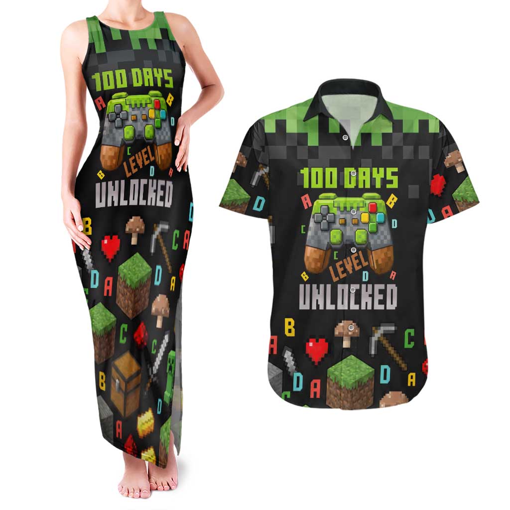 100 Days Level Unlocked Couples Matching Tank Maxi Dress and Hawaiian Shirt Gaming 100 Days of School Boys