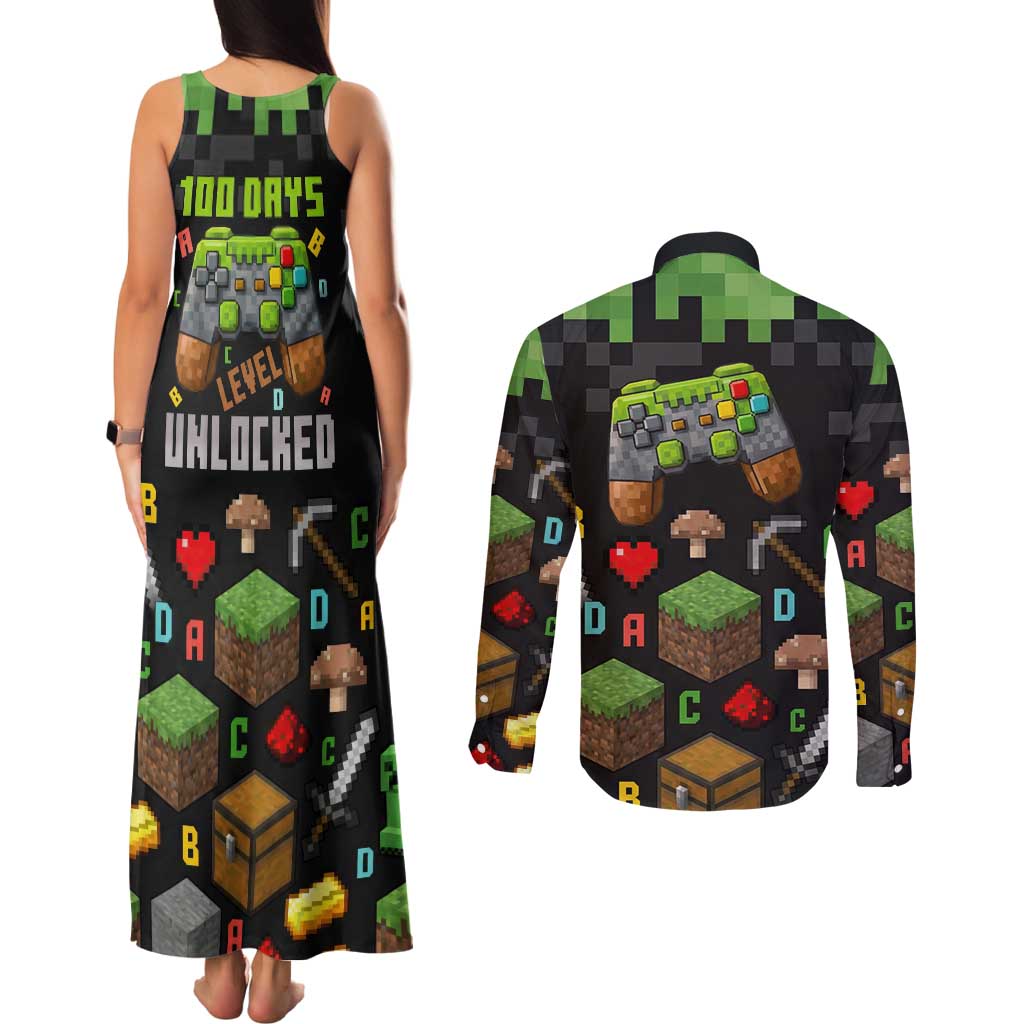 100 Days Level Unlocked Couples Matching Tank Maxi Dress and Long Sleeve Button Shirt Gaming 100 Days of School Boys