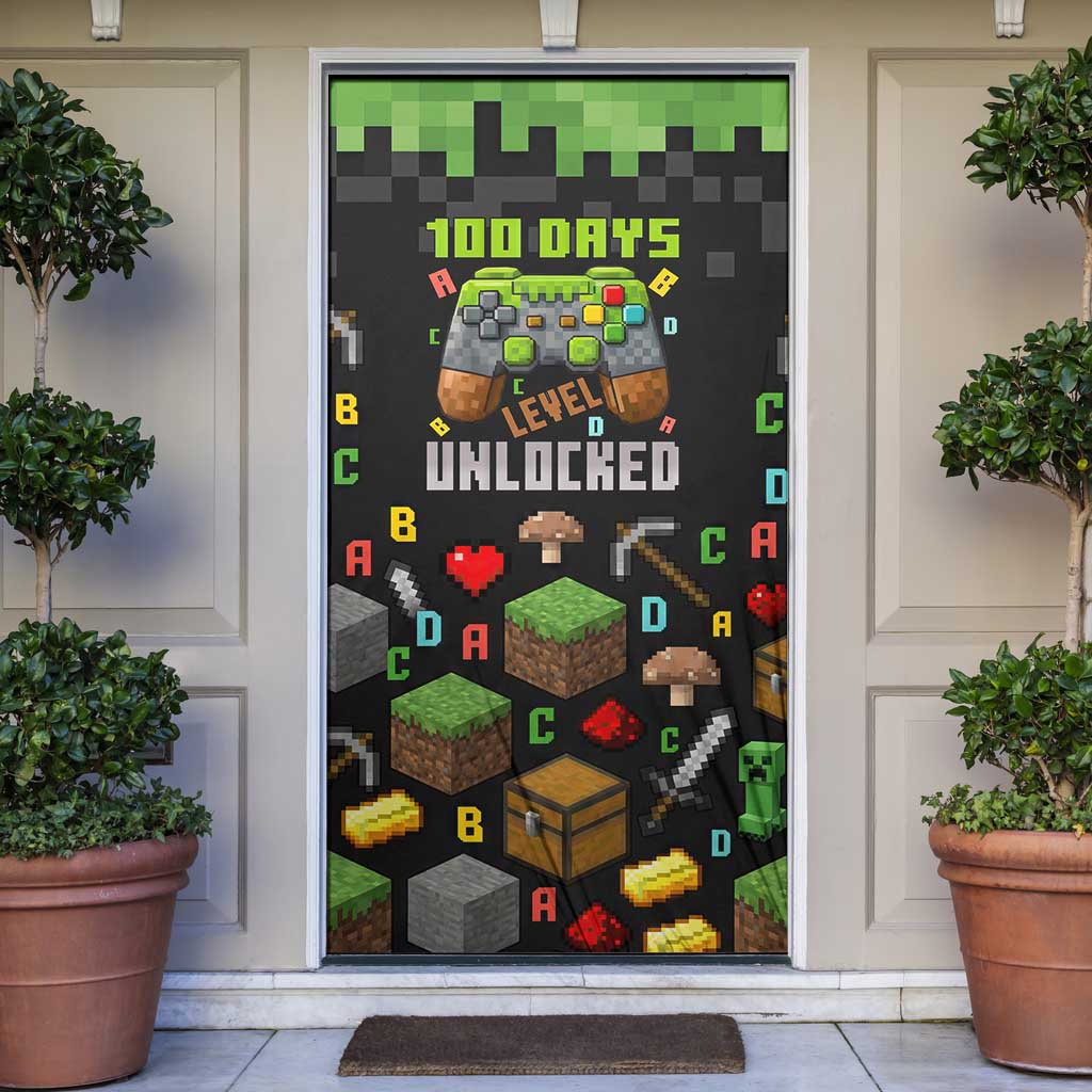100 Days Level Unlocked Door Cover Gaming 100 Days of School Boys