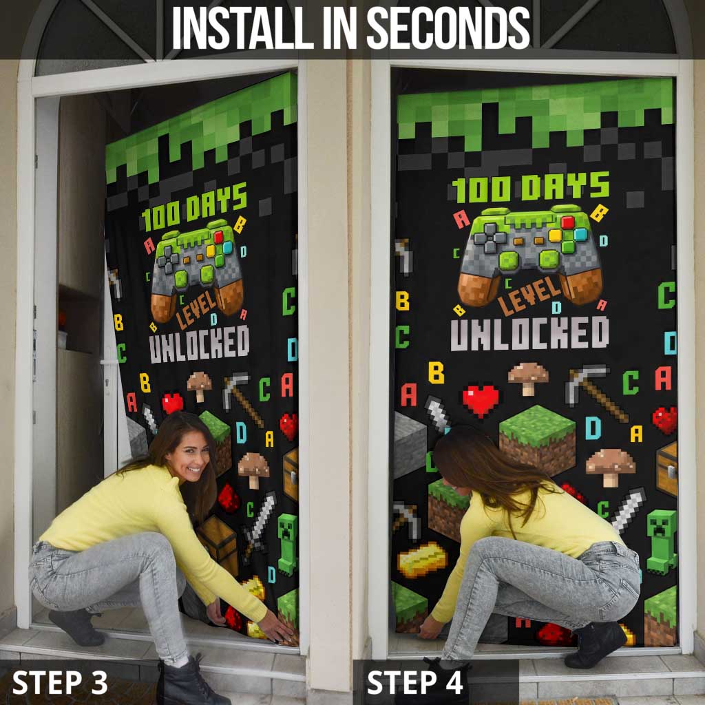 100 Days Level Unlocked Door Cover Gaming 100 Days of School Boys