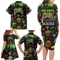 100 Days Level Unlocked Family Matching Long Sleeve Bodycon Dress and Hawaiian Shirt Gaming 100 Days of School Boys
