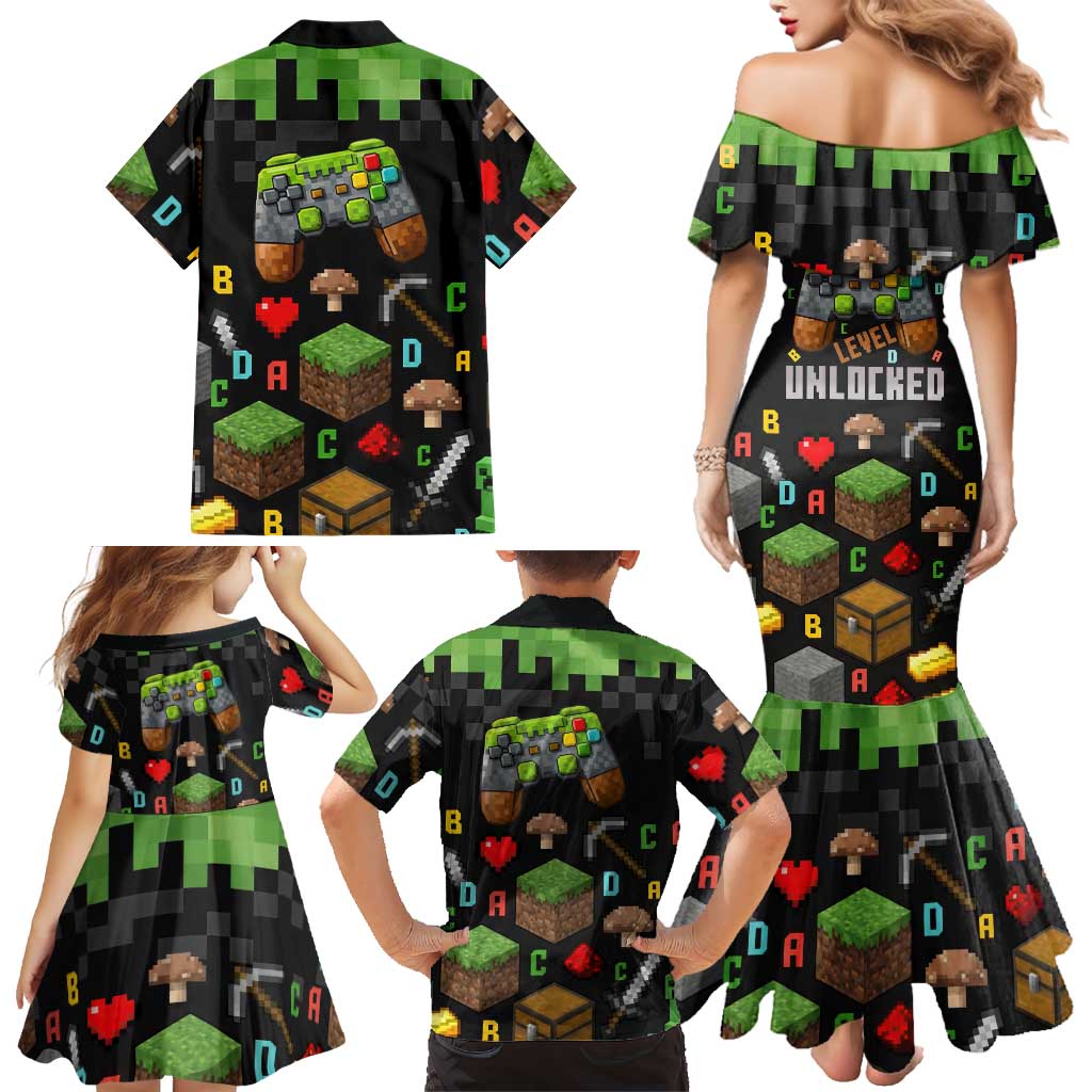 100 Days Level Unlocked Family Matching Mermaid Dress and Hawaiian Shirt Gaming 100 Days of School Boys