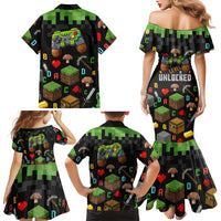 100 Days Level Unlocked Family Matching Mermaid Dress and Hawaiian Shirt Gaming 100 Days of School Boys