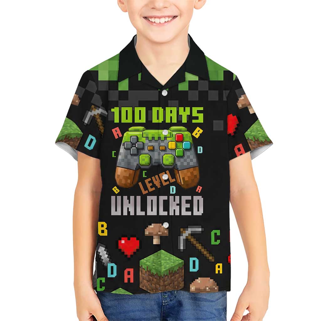 100 Days Level Unlocked Family Matching Mermaid Dress and Hawaiian Shirt Gaming 100 Days of School Boys