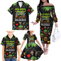 100 Days Level Unlocked Family Matching Off The Shoulder Long Sleeve Dress and Hawaiian Shirt Gaming 100 Days of School Boys