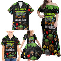 100 Days Level Unlocked Family Matching Off Shoulder Maxi Dress and Hawaiian Shirt Gaming 100 Days of School Boys
