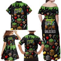 100 Days Level Unlocked Family Matching Off Shoulder Maxi Dress and Hawaiian Shirt Gaming 100 Days of School Boys