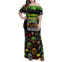 100 Days Level Unlocked Family Matching Off Shoulder Maxi Dress and Hawaiian Shirt Gaming 100 Days of School Boys