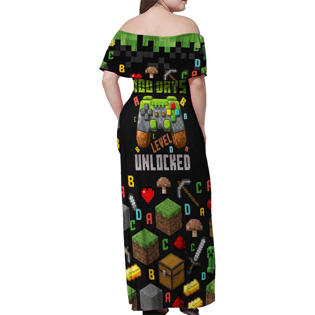 100 Days Level Unlocked Family Matching Off Shoulder Maxi Dress and Hawaiian Shirt Gaming 100 Days of School Boys